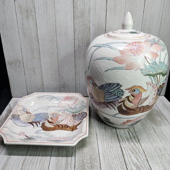 Vintage Chinese Dynasty by Heygill HFP Jar & Plate Painted Decorative Macau - Picture 1 of 12